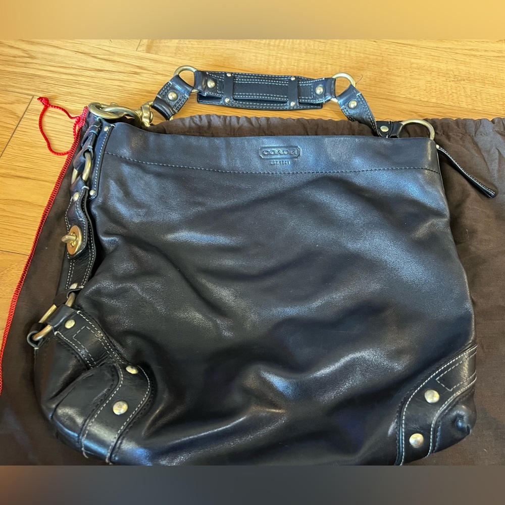 Coach Large Carly Black Leather Hobo Bag - Gem